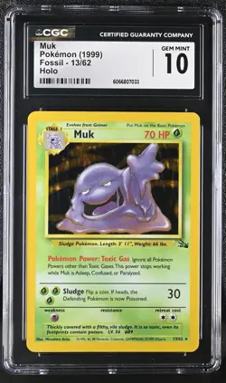CGC 10 GEM MINT Muk 1999 Fossil 13/62 Holo Pokemon Card - Image 1
