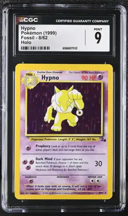 CGC 9 MINT Hypno 1999 Fossil 8/62 Holo Pokemon Card - Image 1