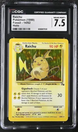CGC 7.5 Raichu 1999 Fossil 14/62 Holo Pokemon Card - Image 1