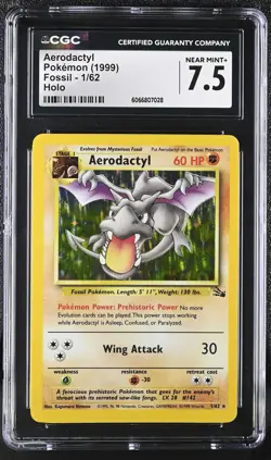 CGC 7.5 Aerodactyl 1999 Fossil 1/62 Holo Pokemon Card - Image 1