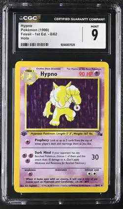 CGC 9 MINT Hypno 1999 Fossil 1st Edition 8/62 Holo Pokemon Card - Image 1