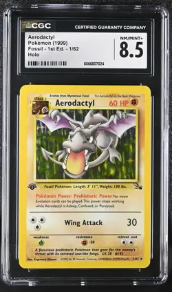 CGC 8.5 Aerodactyl 1999 Fossil 1st Edition 1/62 Holo Pokemon Card - Image 1