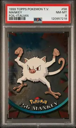 1999 Topps Pokemon Trading Card - Mankey #56 FOIL ITALIAN POP 1 - PSA 8 - Image 1