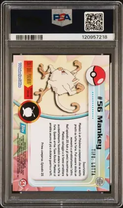 1999 Topps Pokemon Trading Card - Mankey #56 FOIL ITALIAN POP 1 - PSA 8 - Image 2