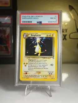 PSA 8 Ampharos Holo Neo Genesis Unlimited Pokemon Card WOTC - Image 1