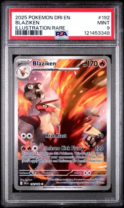 2025 Pokemon Dri En-Destined Rivals #192 Blaziken Illustration Rare PSA 9 - Image 1