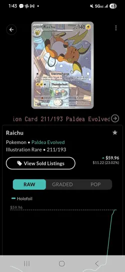 2023 POKEMON PALDEA EVOLVED #211/193 RAICHU ILLUSTRATION RARE TAG 10 - Image 3