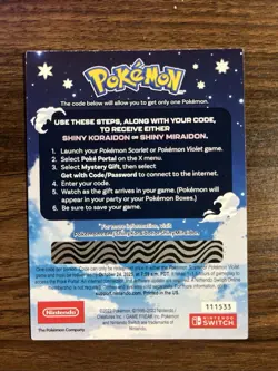 Shiny Miraidon Koraidon Code GameStop Pokemon - Physical PROMO Card- Unused Code - Image 1
