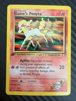 Pokemon TCG Blaine's Ponyta Card 63/132 Gym Heroes 1st Edition VLP - Image 1