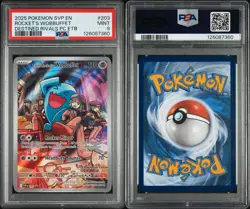 2025 POKEMON DESTINED RIVALS POKEMON CENTER ETB TEAM ROCKET'S WOBBUFFET PSA 9 - Image 3