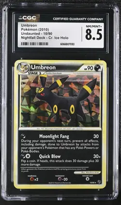 CGC 8.5 Umbreon 2010 Undaunted 10/90 Cracked Ice Holo Pokemon Card - Image 1