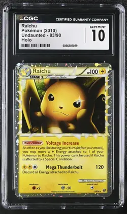 CGC 10 GEM MINT Raichu Prime 2010 Undaunted 83/90 Holo Pokemon Card - Image 1