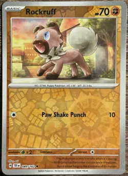 ROCKRUFF 089/162 TEMPORAL FORCES POKEMON REVERSE HOLO, NM/M (L) - Image 1