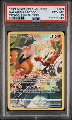 PSA 10 2023 POKEMON SWSH BLACK STAR PROMO CROWN ZENITH TINS #283 GALARIAN ZAPDOS - Image 1