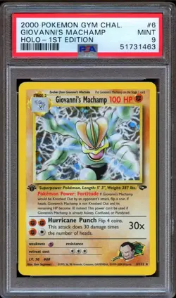 PSA 9 Pokemon Giovanni’s Machamp Holo 1st Edition Gym Challenge 6/132 MINT - Image 1