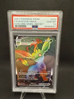 Leafeon VMAX 204 Secret Rainbow Rare Evolving Skies Pokemon Card PSA 10 - Image 1
