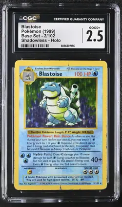 CGC 2.5 Blastoise 1999 Base Set 2/102 Shadowless Holo Pokemon Card - Image 1