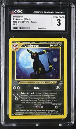 CGC 3 Umbreon 2001 Neo Discovery 13/75 Holo Pokemon Card - Image 1