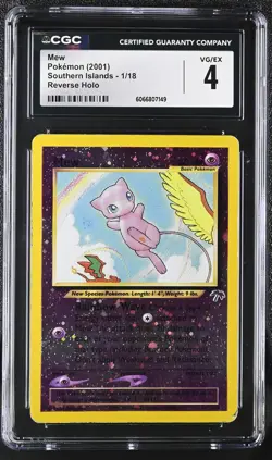 CGC 4 Mew 2001 Southern Islands 1/18 Reverse Holo Pokemon Card - Image 1