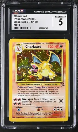 CGC 5 Charizard 2000 Base Set 2 4/130 Holo Pokemon Card - Image 1