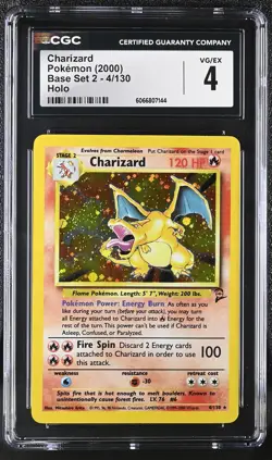 CGC 4 Charizard 2000 Base Set 2 4/130 Holo Pokemon Card - Image 1