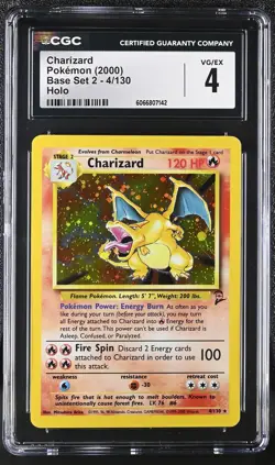 CGC 4 Charizard 2000 Base Set 2 4/130 Holo Pokemon Card - Image 1