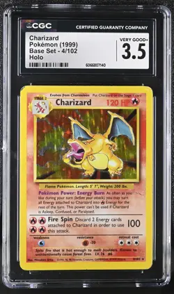 CGC 3.5 Charizard 1999 Base Set 4/102 Holo Pokemon Card - Image 1