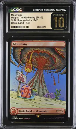 CGC 10 PRISTINE Mountain 1942 MTG Spongebob SLD Secret Lair Rainbow Foil - Image 1