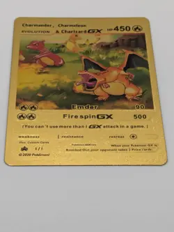 2020 POKEMON CHARMANDER,CHARMELEON & CHARIZARD GX EMDER FIRE SPIN GX GOLD CARD - Image 1
