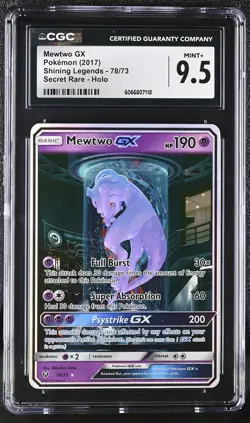 CGC 9.5 MINT+ Mewtwo GX 2017 Shining Legends 78/73 Secret Rare Holo Pokemon Card - Image 1