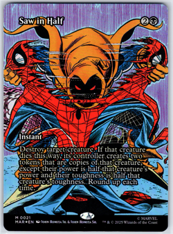 Marvel Spiderman Saw in Half 21 Borderless Foil Mythic Magic the Gathering - Image 1