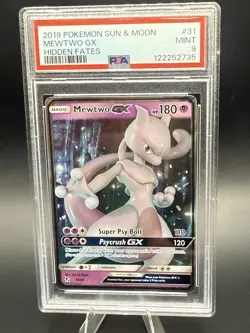 2019 POKEMON SUN & MOON HIDDEN FATES #31 MEWTWO GX PSA 9 - Image 1