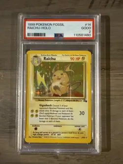 1999 Pokemon Fossil Raichu Holo Card PSA 2 GOOD - Image 1