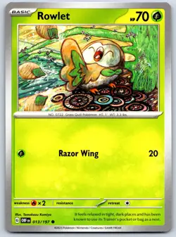 Rowlet - Obsidian Flames OBF 013/197 Tomokazu Komiya Pokemon Card NM - Image 1