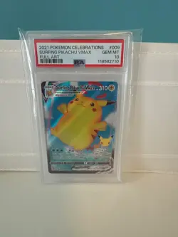 2021 Pokemon Celebrations 9 Surfing Pikachu VMAX Full Art PSA 10 Gem Mint - Image 1