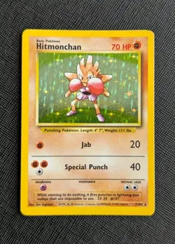 Hitmonchan Holo Rare Base Set Unlimited 7/102 Pokemon Card Vintage 1999 NM/LP - Image 1