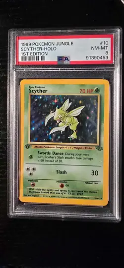 1999 POKEMON JUNGLE #10 SCYTHER 1ST EDITION HOLO PSA 8 NM - MT CARD - Image 1