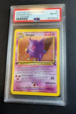 Pokemon Gengar #5 / Fossil Holo 1. Edition Deutsch / PSA 8 - Image 1