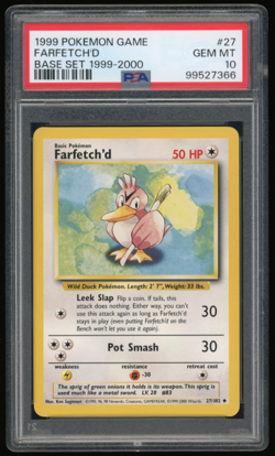 1999 POKEMON GAME BASE SET 1999-2000 27/102 FARFETCH'D PSA 10 **LOW POP 74** - Image 1