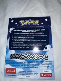 Pokemon Scarlet And Violet Serial Codes Shiny Koraidon or Miraidon UNSCRATCHED! - Image 1