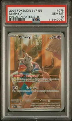 Pokemon Paldean Fates Card 075 Mimikyu Illustration ETB Promo Graded PSA 10 - Image 1