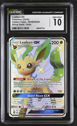 CGC 10 GEM MINT Leafeon GX Hidden Fates SV46/SV94 Shiny Vault Holo Pokemon Card - Image 1