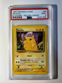1999 Pokemon Pikachu E3 Stamp - Yellow Cheeks #58 - PSA 9 Mint - Image 1