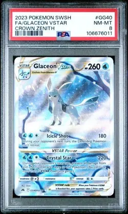PSA 8 Glaceon VSTAR GG40/GG70 2023 Crown Zenith Galarian Gallery Pokemon TCG - Image 1