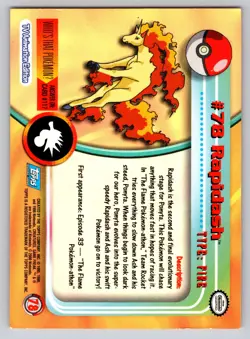 #78 Rapidash - Pokemon Topps Card - Blue Logo - NM - Image 2