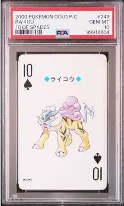 PSA10 2000 POKEMON GOLD VERSION PLAYING CARDS 243 RAIKOU 10 OF SPADES POP18 - Image 1