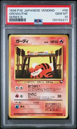 1998 POKEMON JPN VENDING SER III #58 GROWLITHE PSA 10 - Image 1