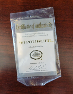 Vintage Nintendo 1999 Pokemon 23K Gold Plated Trading Card Poliwhirl COA - Image 3