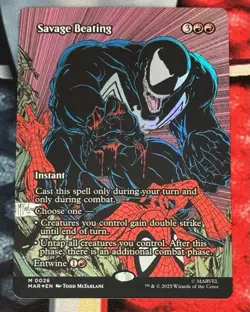 MTG Savage Beating (Borderless FOIL) - Marvel Eternal-Legal (MAR) M #0026 - Image 1