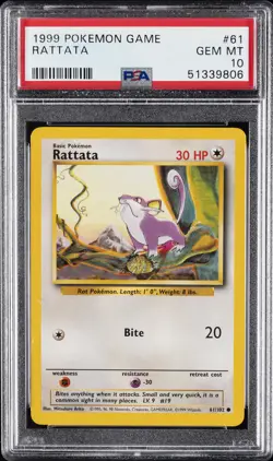 1999 POKEMON BASE SET UNLIMITED #61 RATTATA PSA 10 - Image 1